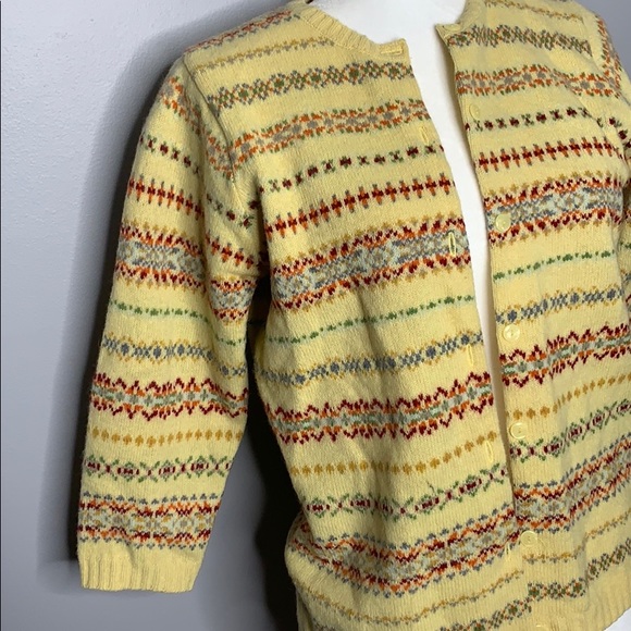 VTG Yellow Fair Isle Print Gap Lambswool Sweater M - Picture 4 of 8